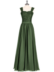 Long Dress with Lace Bodice and Straps Olive Green