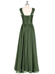 Long Dress with Lace Bodice and Straps Olive Green