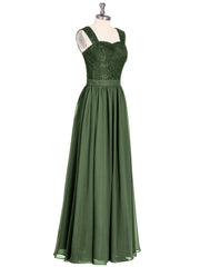 Long Dress with Lace Bodice and Straps Olive Green