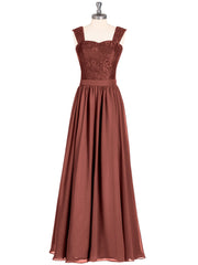 Long Dress with Lace Bodice and Straps Terracotta