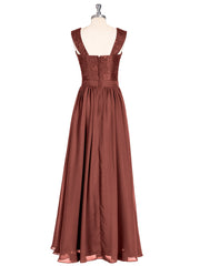 Long Dress with Lace Bodice and Straps Terracotta