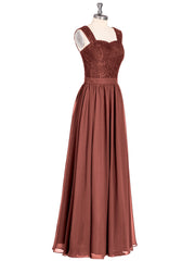 Long Dress with Lace Bodice and Straps Terracotta
