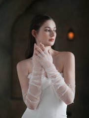 Pearl-Embellished Long Bridal Gloves