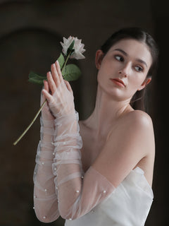 Pearl-Embellished Long Bridal Gloves