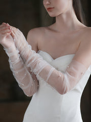 Pearl-Embellished Long Bridal Gloves