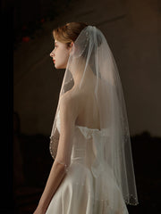 Handcrafted Single-Layer Beaded Bridal Veil