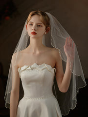 Handcrafted Single-Layer Beaded Bridal Veil