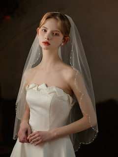 Handcrafted Single-Layer Beaded Bridal Veil