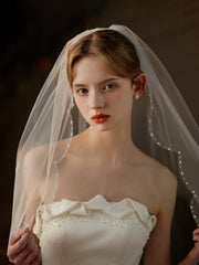 Handcrafted Single-Layer Beaded Bridal Veil