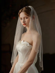 Handcrafted Single-Layer Beaded Bridal Veil