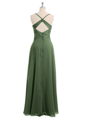 Chiffon Bottom Lace Top Bridesmaid Dress with Slit Olive Green