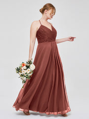 Chiffon Bottom Lace Top Bridesmaid Dress with Slit Terracotta