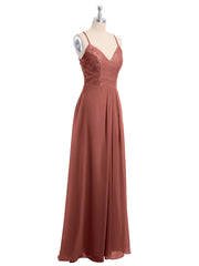 Chiffon Bottom Lace Top Bridesmaid Dress with Slit Terracotta