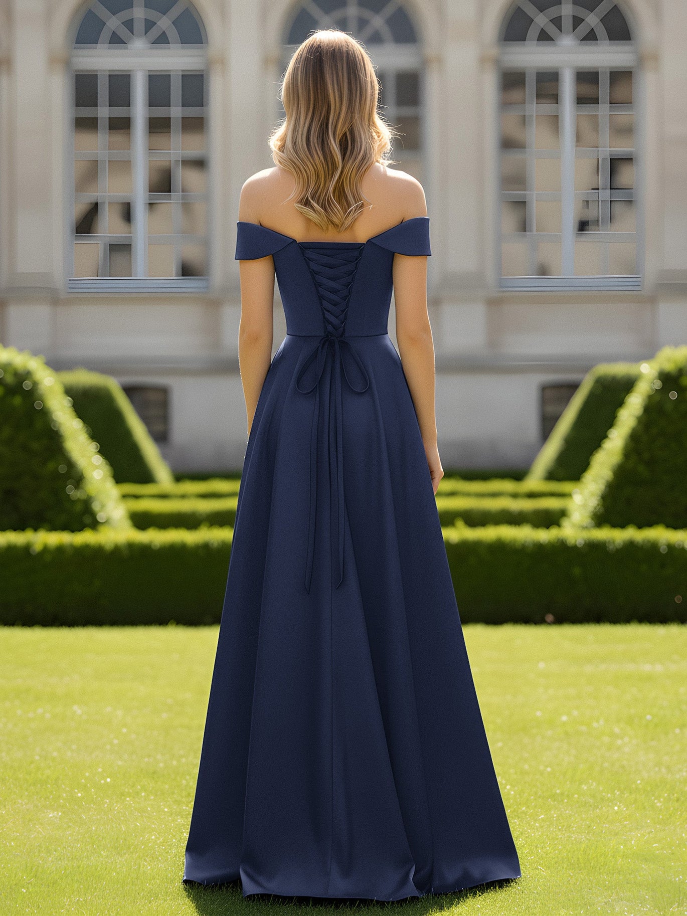 strapless open back dress Off The Shoulder Pleated Long Prom Dresses With Split main image 1
