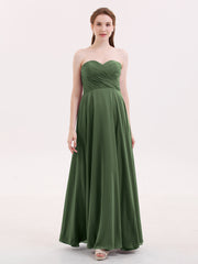 Strapless Simple Chiffom Maxi Bridesmaid Dresses Olive Green