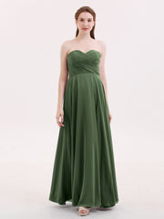 Strapless Simple Chiffom Maxi Bridesmaid Dresses Olive Green