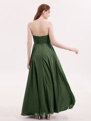 Strapless Simple Chiffom Maxi Bridesmaid Dresses Olive Green