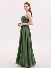 Strapless Simple Chiffom Maxi Bridesmaid Dresses Olive Green