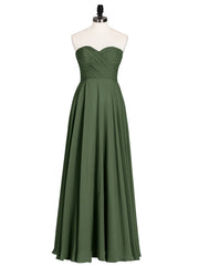Strapless Simple Chiffom Maxi Bridesmaid Dresses Olive Green