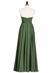 Strapless Simple Chiffom Maxi Bridesmaid Dresses Olive Green