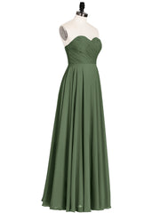 Strapless Simple Chiffom Maxi Bridesmaid Dresses Olive Green