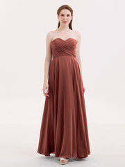 Strapless Simple Chiffom Maxi Bridesmaid Dresses Terracotta