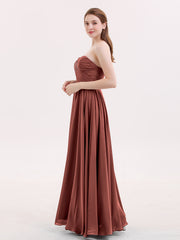 Strapless Simple Chiffom Maxi Bridesmaid Dresses Terracotta