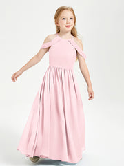 Dreamy Off the Shoulder Bridesmaid Gown for Junior Blushing Pink