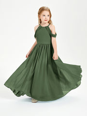 Dreamy Off the Shoulder Bridesmaid Gown for Junior Olive Green