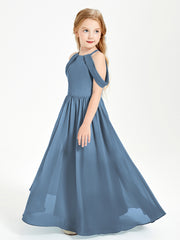 Dreamy Off the Shoulder Bridesmaid Gown for Junior Slate Blue