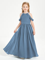 Dreamy Off the Shoulder Bridesmaid Gown for Junior Slate Blue