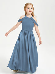 Dreamy Off the Shoulder Bridesmaid Gown for Junior Slate Blue