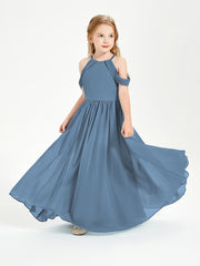 Dreamy Off the Shoulder Bridesmaid Gown for Junior Slate Blue