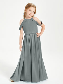 Dreamy Off the Shoulder Bridesmaid Gown for Junior Steel Grey