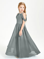 Dreamy Off the Shoulder Bridesmaid Gown for Junior Steel Grey