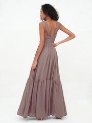 A-line V-neck Chiffon Tiered Skirt Dresses Dusk Plus Size
