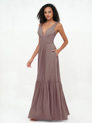 A-line V-neck Chiffon Tiered Skirt Dresses Dusk Plus Size