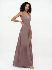 A-line V-neck Chiffon Tiered Skirt Dresses Dusk Plus Size