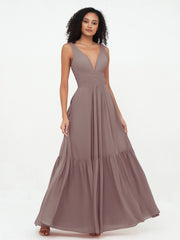 A-line V-neck Chiffon Tiered Skirt Dresses Dusk Plus Size