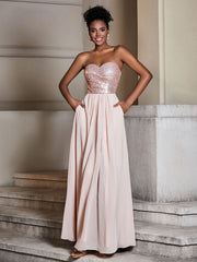 Strapless Sweethart Seuqins and Chiffon Dress Pearl Pink