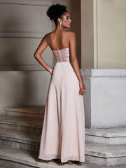 Strapless Sweethart Seuqins and Chiffon Dress Pearl Pink
