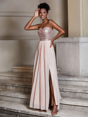 Strapless Sweethart Seuqins and Chiffon Dress Pearl Pink