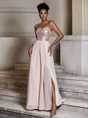 Strapless Sweethart Seuqins and Chiffon Dress Pearl Pink