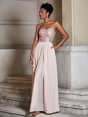 Strapless Sweethart Seuqins and Chiffon Dress Pearl Pink