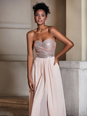 Strapless Sweethart Seuqins and Chiffon Dress Pearl Pink