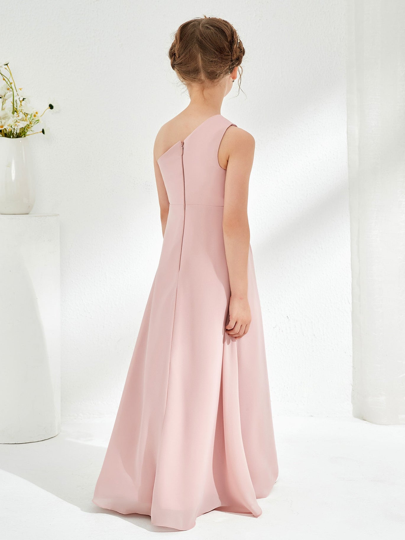 blue dress for baby girl Zapaka Women Junior Bridesmaid Dress Light Pink Spaghetti Straps Chiffon Wedding Guest Dress, Light Pink / J6