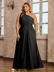 One Shoulder Long Chiffon Dresses with Slit Black