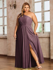 One Shoulder Long Chiffon Dresses with Slit Cabernet