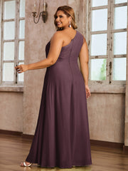 One Shoulder Long Chiffon Dresses with Slit Cabernet