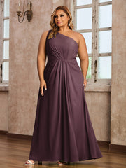 One Shoulder Long Chiffon Dresses with Slit Cabernet